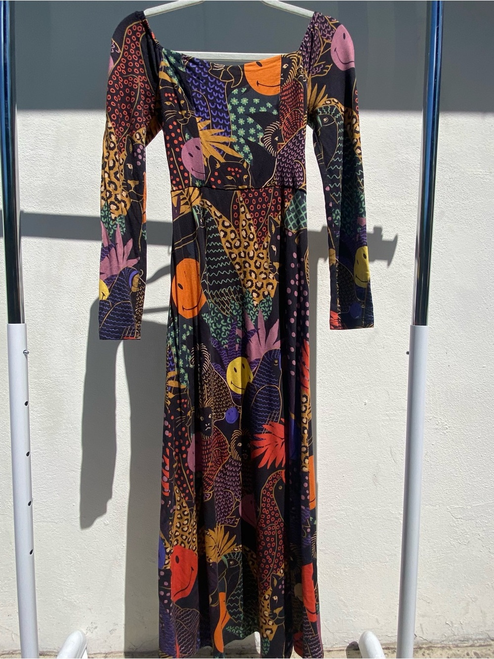 Farm Rio x Smiley Black Multicolor Animal Jungle Midi Dress Size P Small